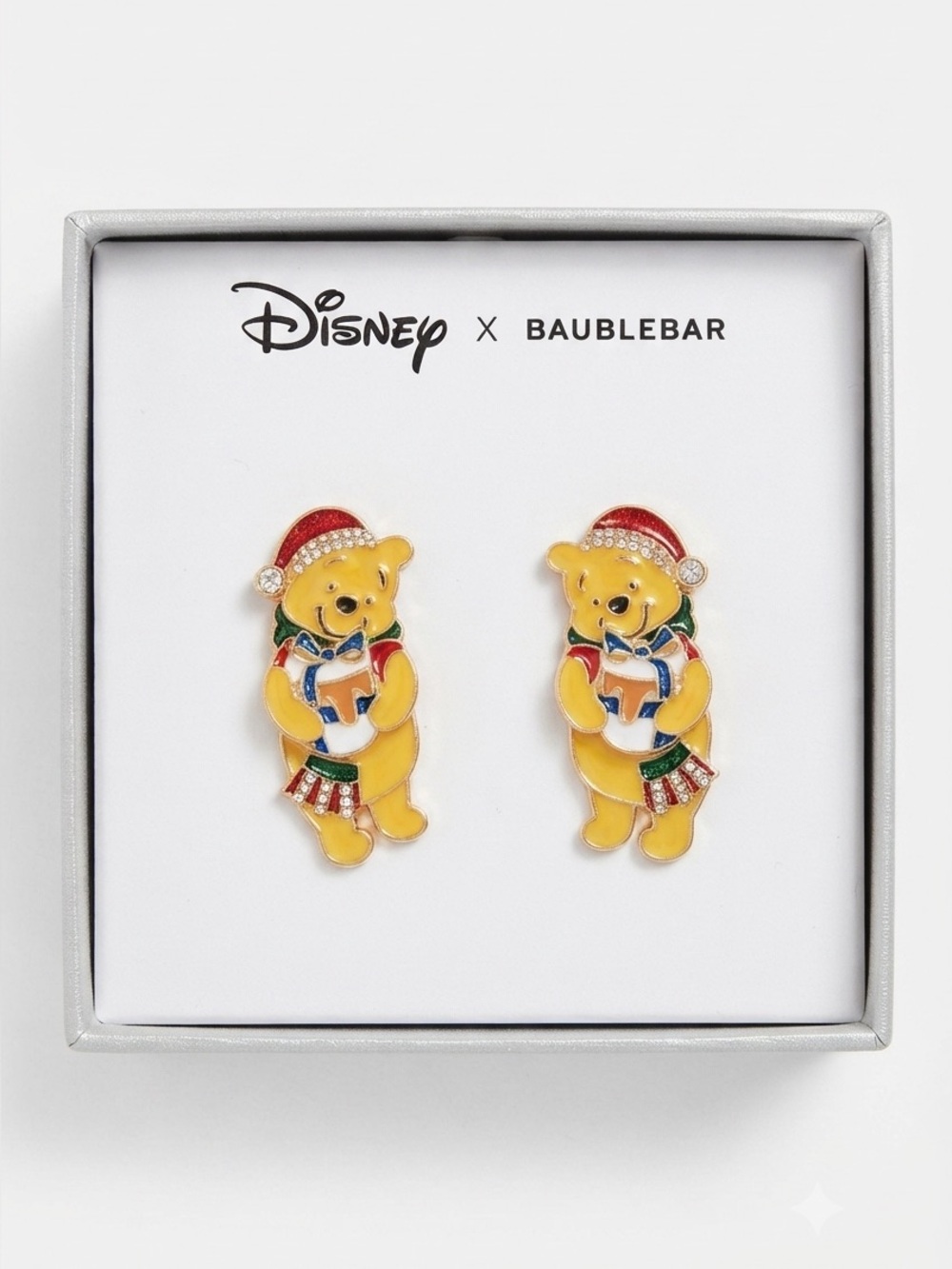 Disney x BaubleBar Winnie the Pooh Santa Hat Christmas Holiday Earrings NIB